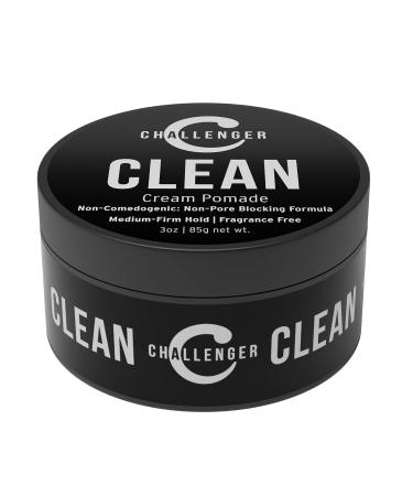 Challenger Mens Clean Cream Pomade, 3 Ounce | Fragrance Free, Non-Comedogenic Hair Styling Product | Medium Firm Hold & Natural Finish | Shine Free, Unscented, Water Based & Travel Friendly 3 Ounce (Pack of 1)