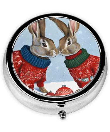 Bunny Rabbit Round Pill Box - 3 Compartment Mini Travel Organizer for Vitamins & Medicine | Portable Decorative Purse Case - Buy Online on GoSupps.com