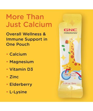 GNC Milestones Kids Premium Liquid Calcium+ Supplement Supports Healthy Growth & Development Strong Bones & Teeth for Kids 3 & Above Elderberry Flavor 30 Count - Buy Online on GoSupps.com