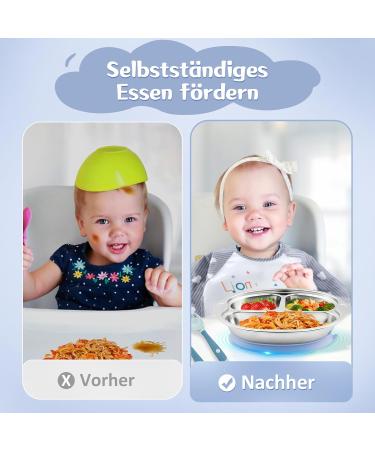 Esoes Children's Tableware Set - 4-Piece Stainless Steel Baby Plates with Suction Cups Silicone Spoon & Fork Ideal for Toddlers - Non-Slip Design (25x20x4cm) - Buy Online on GoSupps.com
