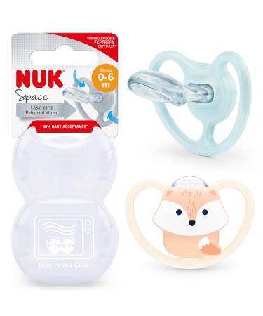 NUK Space Baby Pacifier | 0-6 months | Pacifier with extra ventilation for sensitive skin | BPA-free silicone | Fox | 2 pieces - Buy Online on GoSupps.com