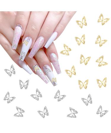 20 pieces of nail trailers butterfly nail stones 3D nail stones for nail art metal-nail art edelstones for women and girls nail art decoration handicraft jewelry (silver and gold) - Buy Online on GoSupps.com