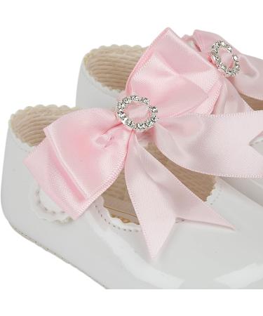 Baypods Baby Girls Soft Sole Pre Walker Shoes with Diamante Bow - White Pink - Made in England - Size 2 UK - Buy Online on GoSupps.com