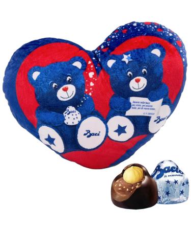 Baci Perugina Fondente Luisa Blue and Red Plush Bear Heart Cushion with Zipper 75g