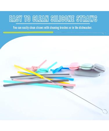 12-pcs Reusable Silicone Drinking Straws with 4 Carrying Bags and 2 Cleaning Brushes - BPA-Free Eco-Friendly Durable Suitable for Hot and Cold Drinks and Ideal for Kids Travel and Parties | L'S - Buy Online on GoSupps.com