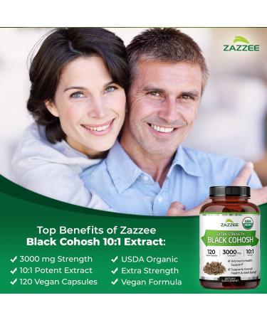 Zazzee USDA Organic Black Cohosh 10:1 Extract 3000 mg Strength 120 Vegan Capsules 4 Month Supply Standardized and Concentrated 10X Extract 100% Vegetarian All-Natural Non-GMO Made in The USA - Buy Online on GoSupps.com