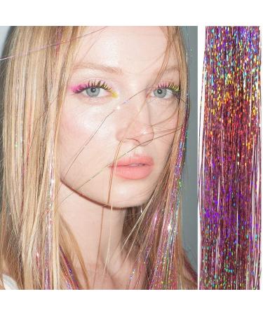 48 Hair Tinsel - 800 Glitter Strands | Shining Pink Fairy Hair Sparkle Extensions | Easy Apply Bling for Parties | HOLOGY HAIR Accessories for Girls - Buy Online on GoSupps.com