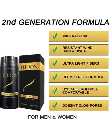 Febron Hair Fibers for Thinning Hair BLACK - 30G Hair Loss Concealer Powder for Women & Men - Volumizing, Undetectable, Natural Bald Spots Filler - 1.06oz Pack - Buy Online on GoSupps.com