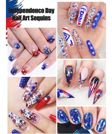 Kalolary Independence Day Glitter Nail Sequins - 4th of July Star Red Blue Silver Holographic Paillette for Patriotic Makeup & Decoration - Buy Online on GoSupps.com