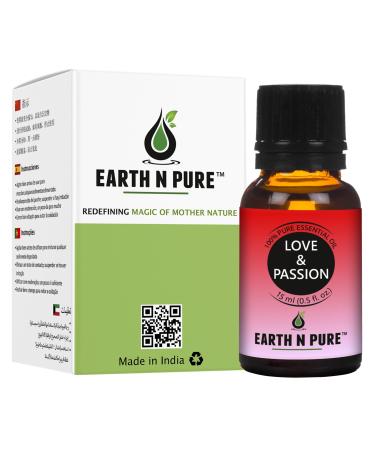 Earth N Pure Essential Oil Blend for Love & Passion | 15 ml | 100% Pure Therapeutic Grade Blend | For Romance Positivity Relaxation Diffuser Bath & Massage Geranium Jasmine Sandalwood & Lavender 0.53 Fl Oz (Pack of 1)