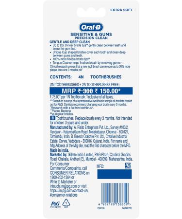 Oral B Ultrathin Sensitive Manual Toothbrush for Adults - Buy 2 Get 2 Free | Multicolor | International Shipping Available - Buy Online on GoSupps.com