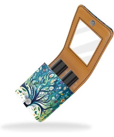 Travel Lipstick Organizer Case | Portable Makeup Bag with Mirror | Fantasy Colored Tree Leaves Design - Buy Online on GoSupps.com