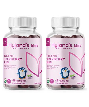 Hyland's Naturals Kids Organic Elderberry Plus Gummies Organic Black Elderberry with ZINC and Vitamin C Immune Support for Children 48 Vegan Gummies (2 Pack) 48 Count (Pack of 2)