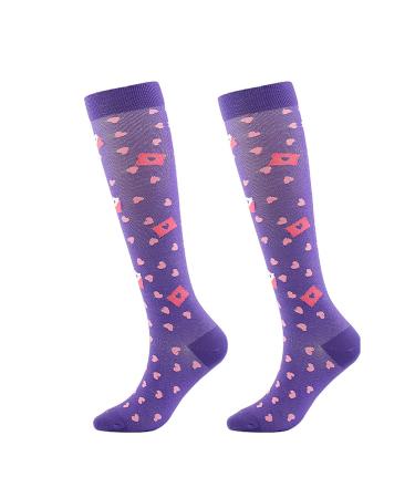 Long Socks Dot Heart Adult Compression Stockings Anti-Friction Anti-Pilling Purple L