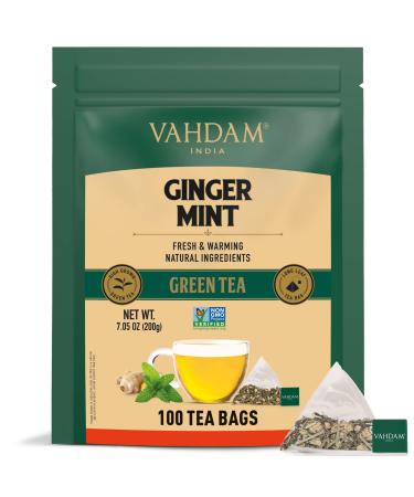 Vahdam ginger mint green tea (100 pieces) green tea |Whole loose sheet tea bagReconcilable pressure lock bag |Directly from the source in India |Hot or ice -cold brew ginger mint green tea - Buy Online on GoSupps.com
