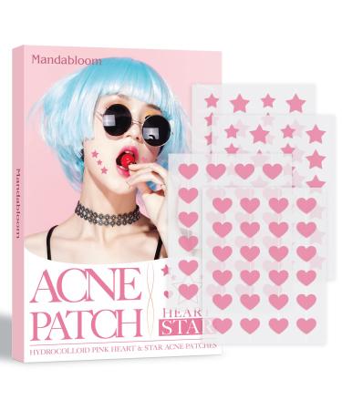 Mandabloom Acne Patches Pimple Patches  Pink Heart & Star Shaped Acne Absorbing Cover Patch  Hydrocolloid Acne Patches For Face Zit Patch Acne Dots  Add Tea Tree Oil  104 Patches  14mm & 12mm