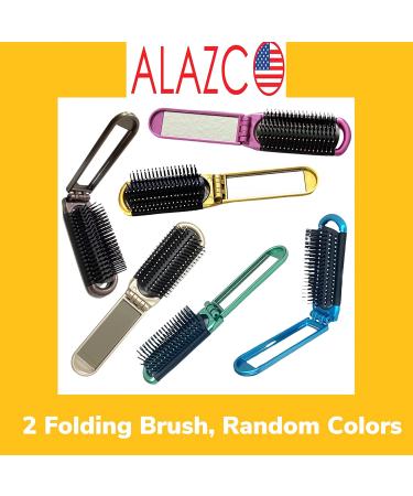 ALAZCO Folding Hair Brush With Mirror - Compact Travel Size for Car, Gym, Purse, Locker - 2 Assorted Colors - Buy Online on GoSupps.com
