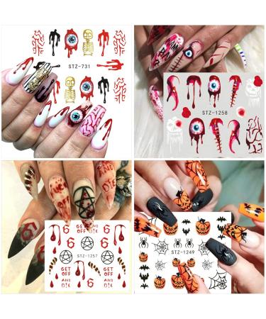Halloween Nail Stickers - Horror Gothic Ghost Pumpkin Skull Blood Spider Evil Eye Nail Art Decals - Buy Online on GoSupps.com