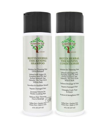 MOUNTAIN TOP Biotin Herbal Thickening Shampoo & Conditioner Set (2 x 8oz) with Argan Oil  Pumpkin Seed Oil  Red Korean Seaweed  Saw Palmetto  Tea Tree Oil & Willow Bark  Sulfate Free  All Hair Types