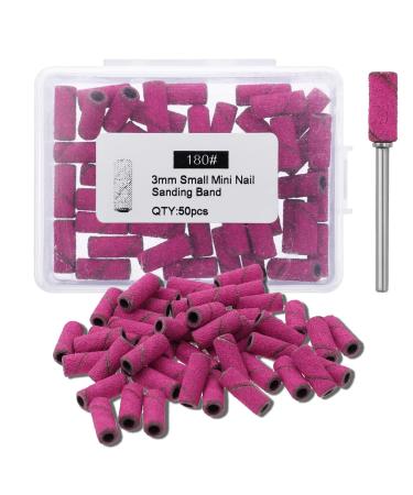 WLLHYF Sanding Bands for Nail Drill 50Pcs Small Nail Sanding Bands with 1PCS 3.1mm Mandrel Bit Small Nail Sanding Files for Acrylic Nails Gel Manicures and Pedicure(180Grit
