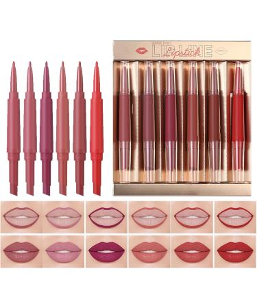 Set of 6 double-ended matte lip pencils for lips and matte liquid lipsticks | Waterproof beauty lip gloss for dates and holidays - Buy Online on GoSupps.com
