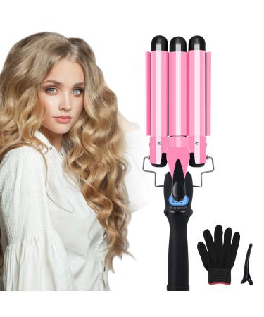 Pretfy 3 Barrels Hair Curler 22mm Beach Waves 60-230 C Adjustable Temp Mermaid Hair Waver Curling Tongs Wand LCD Display Wave Curlers Heat Resistant Glove 30s Quick Heating 60Min Auto-Off