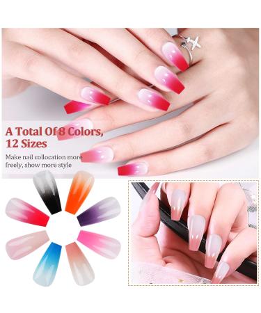 Kalolary 192-Piece Artificial Gradient Full Nails Set 12 Sizes Acrylic False Gel Tips & 24 Nail Glue Stickers for Perfect Manicures - Buy Online on GoSupps.com