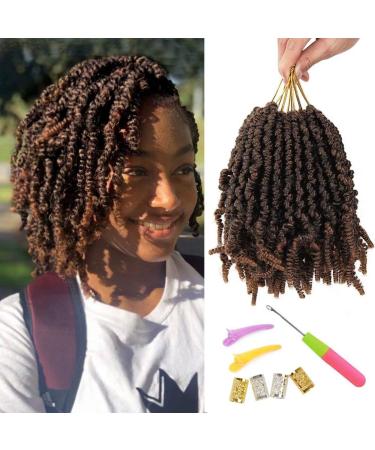 6 Packs Pre-twisted Spring Twist Hair 8 inch Pre-Twisted Passion Twists Crochet Braids For Bob Spring Twists Short Curly Bomb Twist Braiding Hair Hair Extensions (8''6Pcs-T30) 8 Inch (Pack of 6) T30