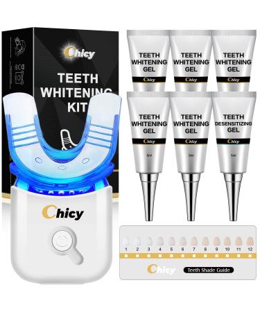 CHICY Teeth Whitening Kit, Teeth Whitening Gel with LED Accelerator Light and Tray Teeth Whitener Helps to Remove Stains from Coffee, Smoking, Wines, Soda, Food