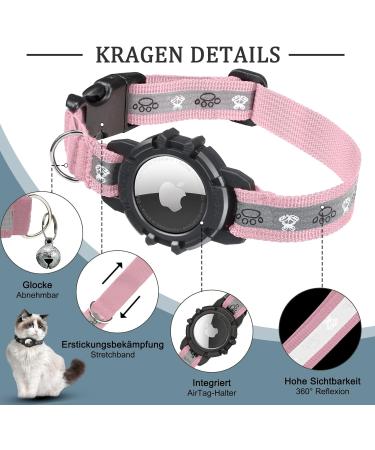 Jiarui Reflective AirTag Cat Neck Band - Adjustable GPS Collar for Cats & Puppies XS 7-9 inch - Pink - Buy Online on GoSupps.com