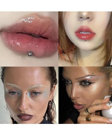 Face Gems Fake Piercings - Self-Adhesive Lip Nose & Eyebrow Stickers | Punk Y2K Makeup for Women & Men - Silver - Buy Online on GoSupps.com