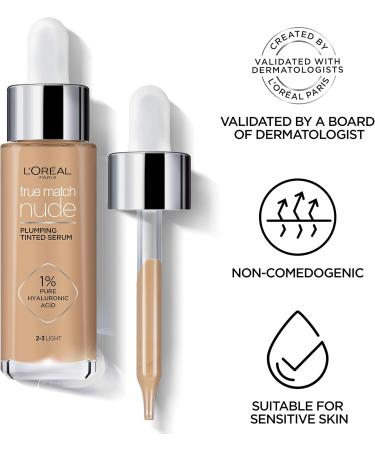 L'Oreal Paris True Match Nude Plumping Tinted Serum 1% Hyaluronic Acid Instantly Evens Brightens and Hydrates Skin Shade 10-12 Very Deep - Buy Online on GoSupps.com