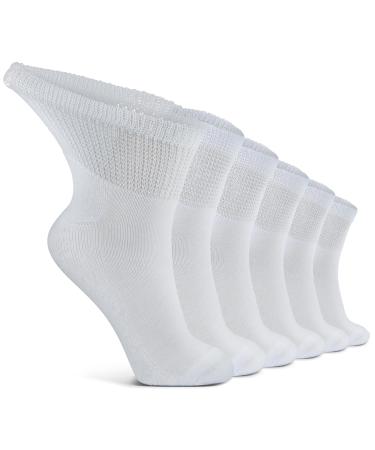 LIN Diabetic Socks for Men & Women Non-Binding Circulatory Extra Wide Top Socks Edema Neuropathy Lymphedema 4 6 12 Pairs Quarter/White  6 Pairs  9-11