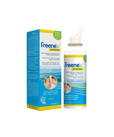 Freenex isotonic decongestant nasal spray with sea water.Isotonic spray useful in sinusitis rhinitis nasal rinsing nose hygiene in babies children and adults.No gas - 100ml