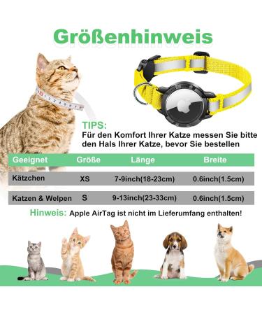Airtag Cat Neck Band - Waterproof Reflective Collar for Cats & Small Dogs | Safety Clasp | Yellow & Green (23-33cm) - Buy Online on GoSupps.com