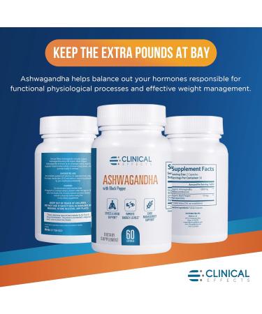 Clinical Effects Ashwagandha with Black Pepper for Stamina and Calm - 3 Pack, 180 Ashwagandha Capsules - Made in The USA - Buy Online on GoSupps.com