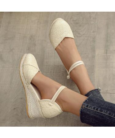 Elegant Women's Summer Wedge Sandals Casual Roman Style Thick Sole Beige Perfect for 3.5 UK Size - Buy Online on GoSupps.com