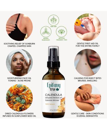 Buy Calendula Oil 2oz - Natural Moisturizer for Eczema Sunburn & Sensitive Skin | Soothes Face Body Nails & Hair | Calendula Officinalis Infused - Buy Online on GoSupps.com