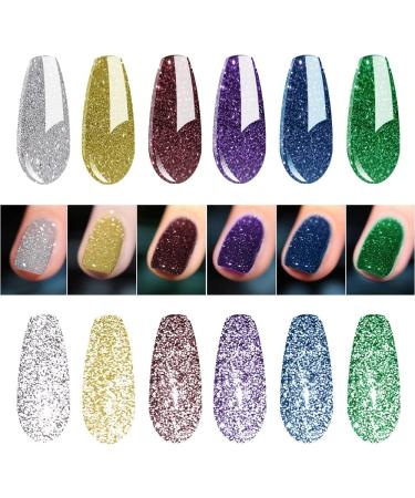 Vishine Glitter Gel Nail Polish Kit 6Pcs Royal Diamond Gel Nail Polish Kit Holographic Glitter Silver Gold Purple Blue Green Nail Polish Gel Kit High Gloss and Sparkle Long Lasting Chip Resistant Manicure 8ml - Buy Online on GoSupps.com