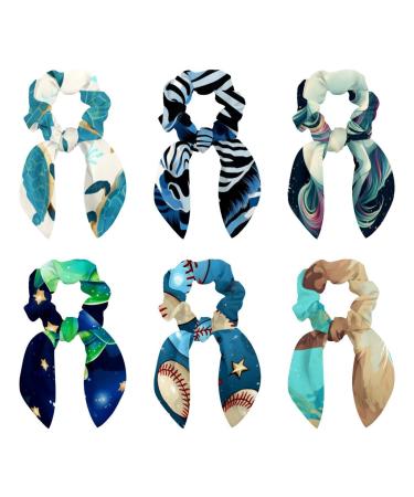 6 Pieces Bow Hair Scrunchies Rabbit Bunny Ear Scrunchies Animal Zebra Pattern Bow Bowknot Scrunchies Bobbles Elastic Hair Ties Ropes Ponytail Holder Accessories for Women Girls Color 9
