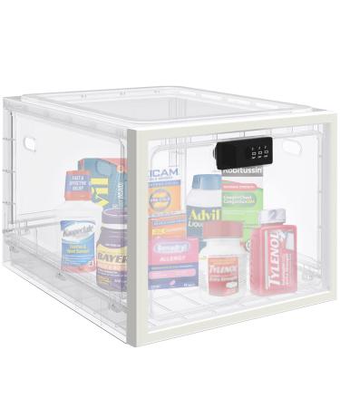 Medicine Lock Box for Safe Medication Storage Large Refrigerator Lockable Storage Box for Kitchen Food Safe Phone Jail iPad Tablet Lock Box for Kids Home/Office (Clear)