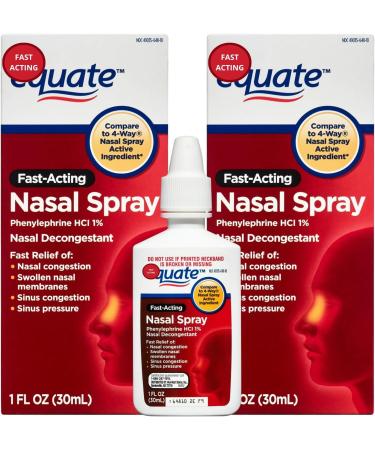 Nasal Four Nasal Spray Quick-Acting Equat'e Nasal Decongestant 1 Fluid Ounce. (Pack of 2) + vsl Sticker