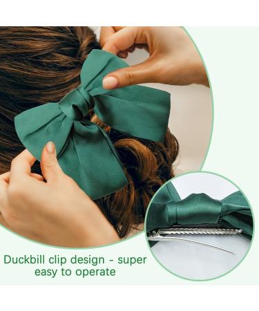 Bow Hair Clip Duckbill Clip Hair Bows for Women Big Bowknot Hairpin French Hair Clips with Ribbon Solid Color Hair Barrette Clips Soft Satin Silky Hair Bows for Women Girls(dark green-1pc) - Buy Online on GoSupps.com