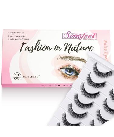 SONAFEEL Short Eyelashes - 12mm Fluffy D Curl Mink Lashes | 10 Pairs Reusable Russian Strip Lashes Pack BO06 - Buy Online on GoSupps.com