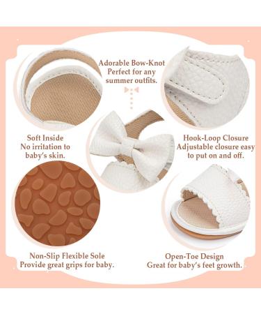 Sonsage Infant Baby Summer Sandals - Bowknot Crib Sandal for Newborn Boys & Girls | Soft Rubber Sole First Walker Shoes 3-6 Months - White - Buy Online on GoSupps.com