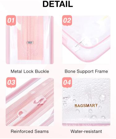 BAGSMART Clear Toiletry Bag 2 Pack - TSA Approved Quart Size Travel Accessories for Women (Pink-2pcs) - Buy Online on GoSupps.com