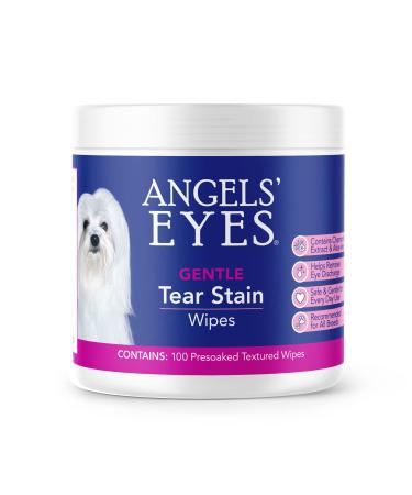 Angels Eyes Gentle Tear Stain Wipes for Dogs and Cats | 100 ct Presoaked & Textured Eye & Face Wipes | Remove Discharge & Mucus Secretions