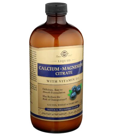 Solgar Liquid Calcium Magnesium Citrate with Vitamin D3 Natural Blueberry 16 fl oz (473 ml)