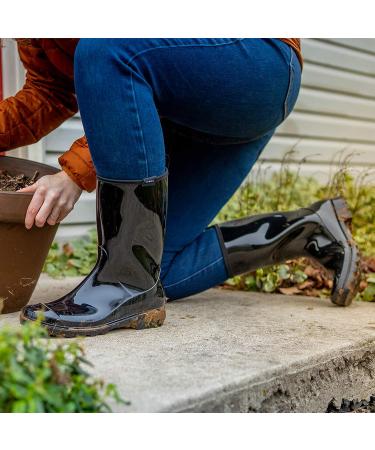 HISEA Women's Mid Calf Rain Boots - Waterproof Rubber Garden Shoes | Comfort Insole, Blue Flower Design - Buy Online on GoSupps.com