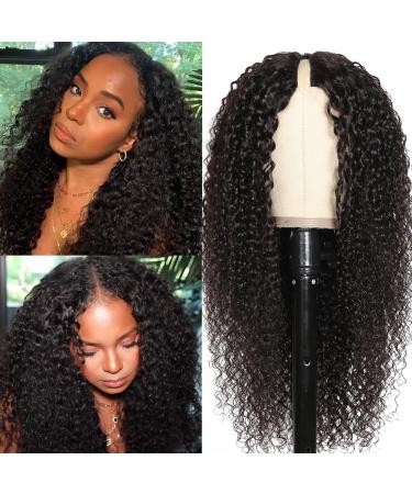 UNICE V Part Curly Wig Human Hair No Leave Out 180% Density Upgrade U part Wigs with Clips Glueless Wig Human Hair for Women Beginner Friendly No Lace No Glue No sew in 18 inch 18 Inch V Part Wig Natural Black Color